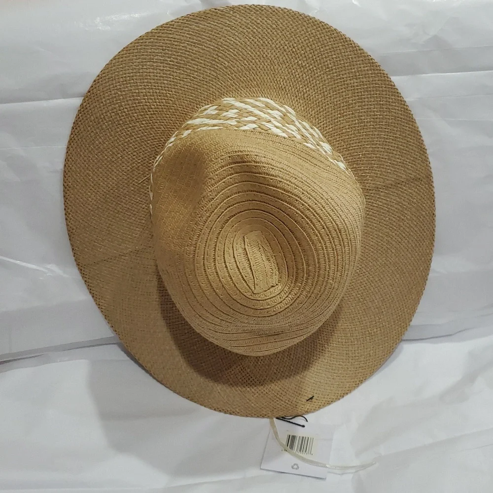 Joe's‎ jean tan cream color block braided detail straw panama style hat new